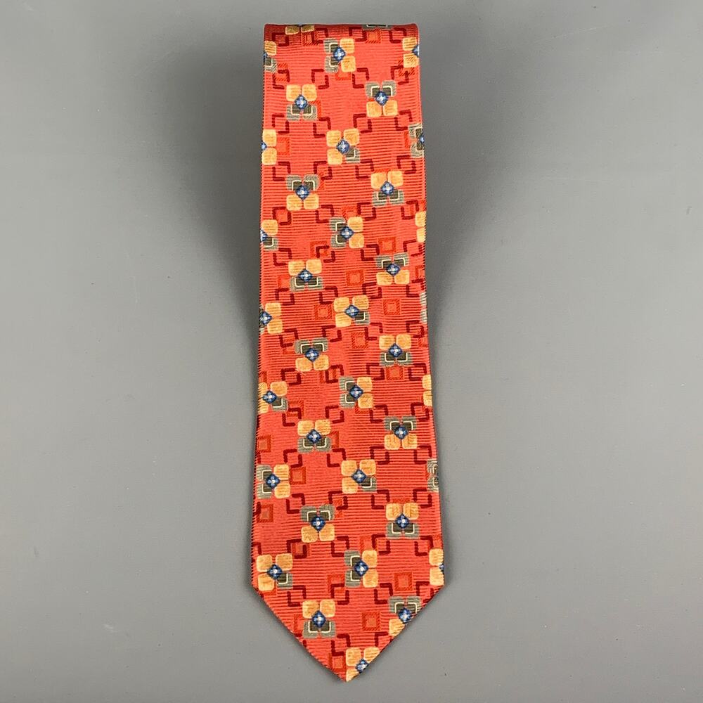ERMENEGILDO ZEGNA Red Yellow/Blue Squares Silk Tie